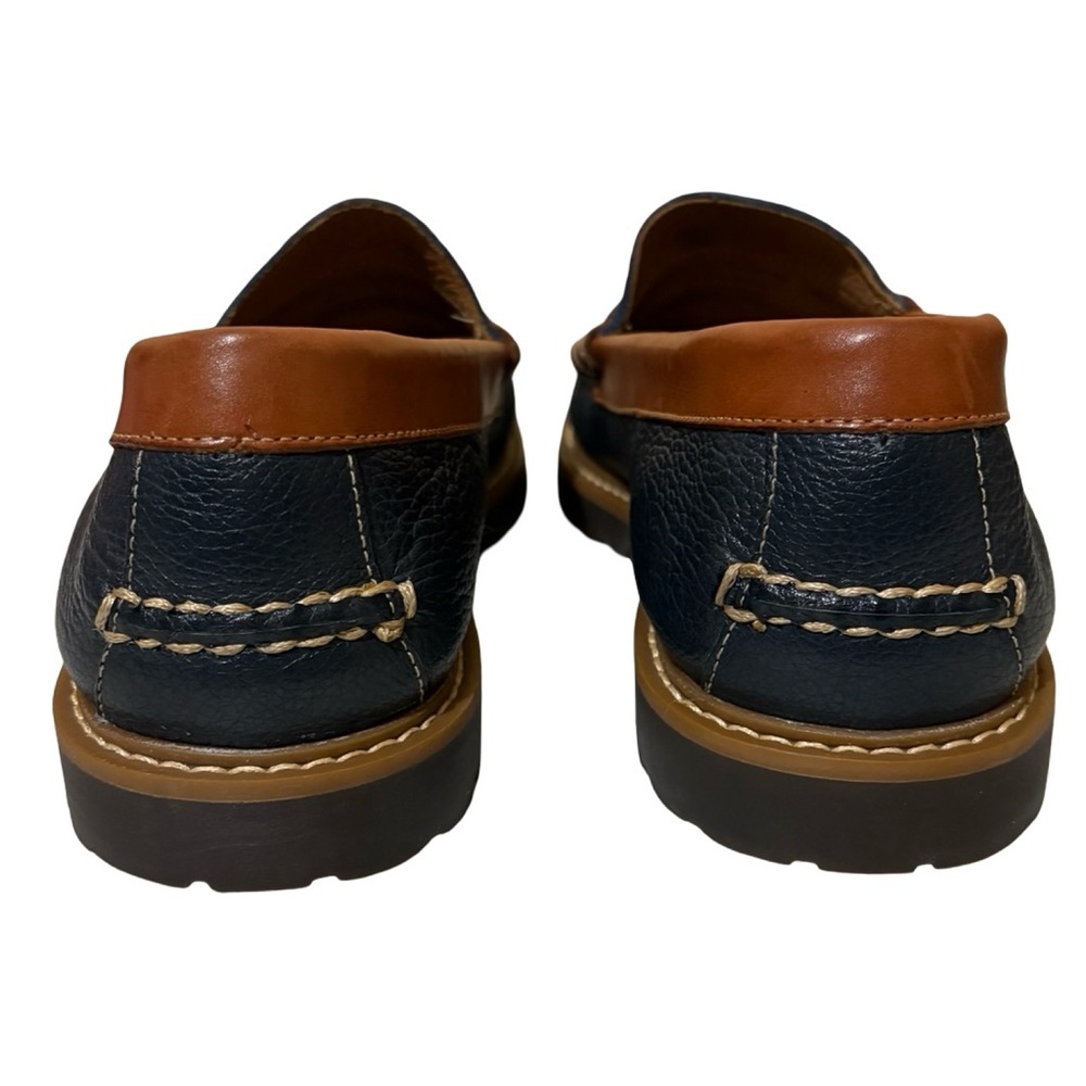 G.H. Bass & Co. Weejuns Lenox Navy Blue and Brown Leather Penny Loafers - Picture 4 of 9